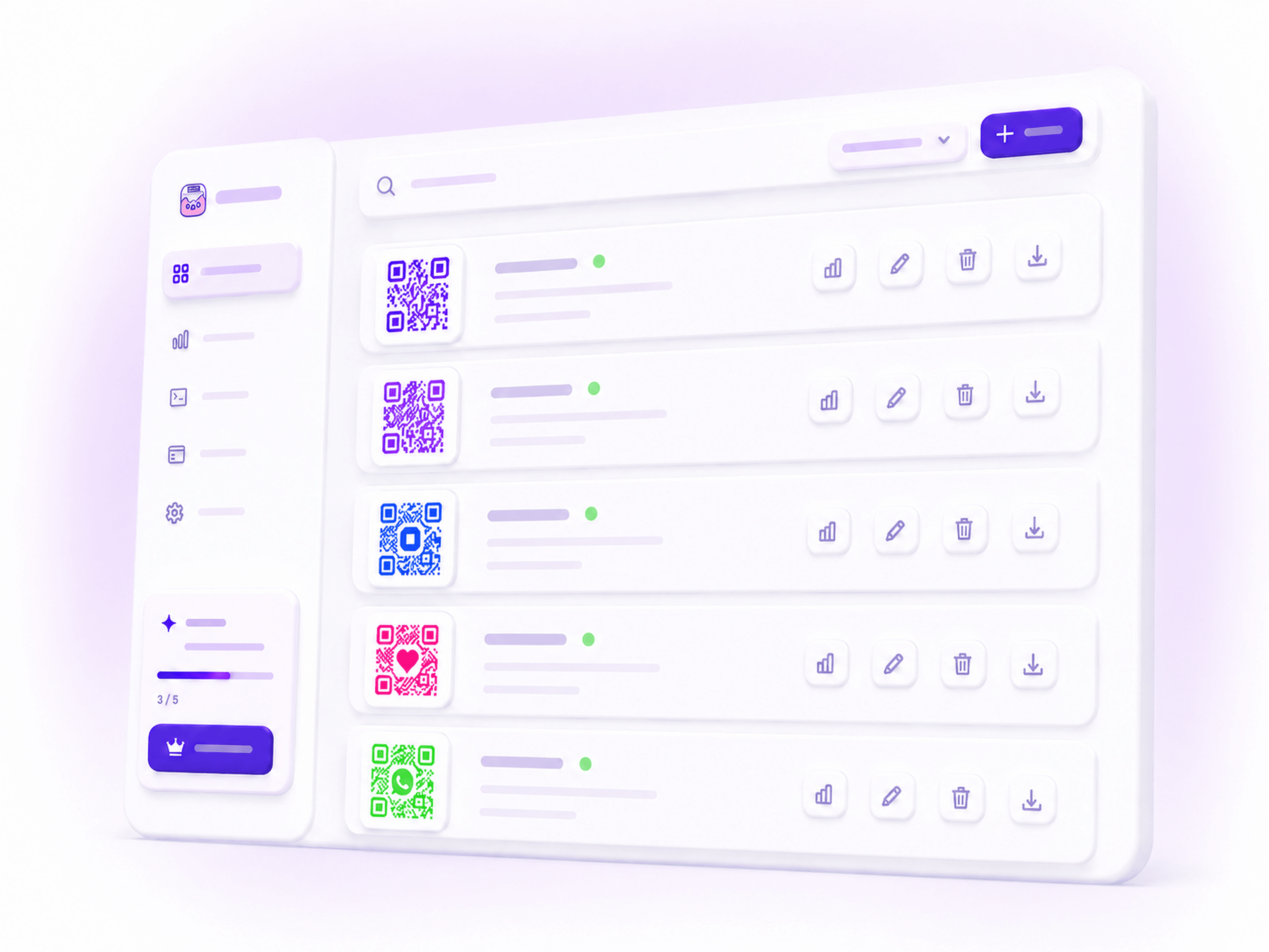 The QR Cake dashboard showing your saved QR codes and live scan analytics